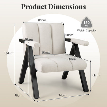 Oversized Accent Chair Upholstered with Metal Frame and Armrests-White