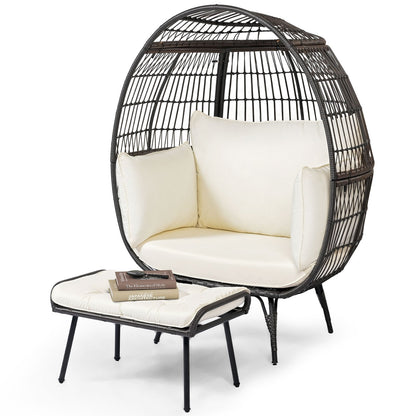 Patio Oversized Egg Chair with Ottoman and Soft Cushions-Off White