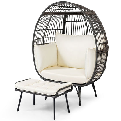 Patio Oversized Egg Chair with Ottoman and Soft Cushions-Off White