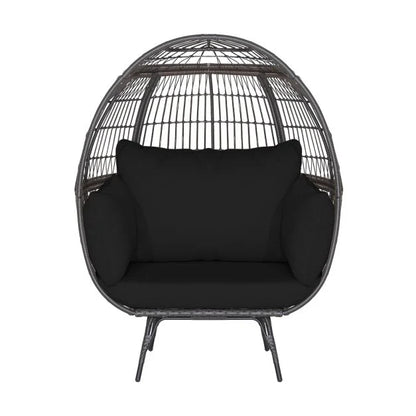 Oversized Patio Wicker Egg Lounge Chair with 4 Soft Cushions-Navy