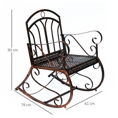 Outsunny 1 Seater Metal Single Garden Outdoor Rocking Chair Vintage Style Bronze