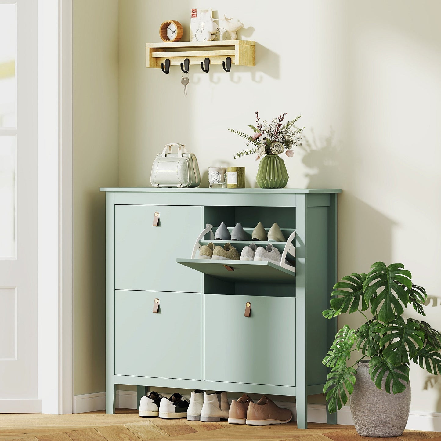 HOMCOM Modern Four-Drawer Shoe Cabinet - Green