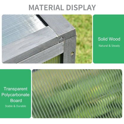 Outsunny Wooden Cold Frame, Small Polycarbonate Greenhouse for Plants with Openable & Tilted Top Cover, Grey, 100 x 65 x 40cm