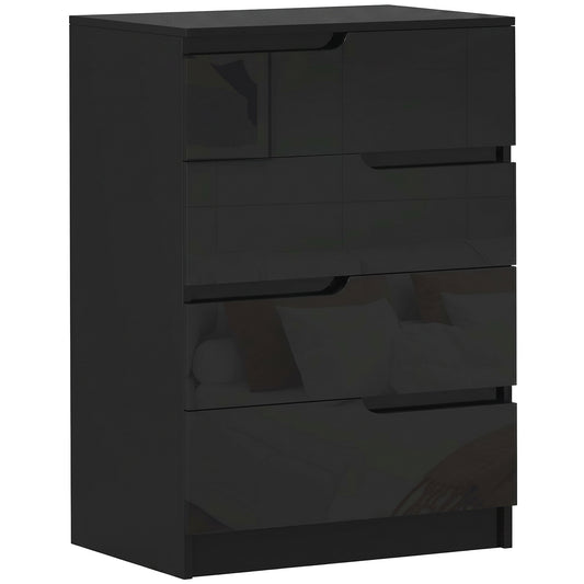 HOMCOM Chest of Four High Gloss Front Drawers - Black