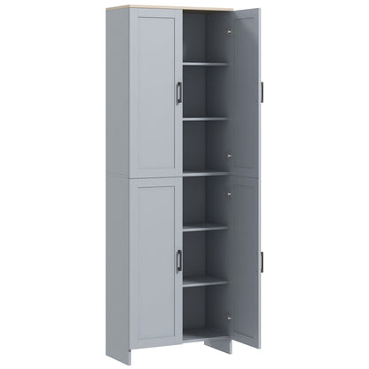 HOMCOM Freestanding Kitchen Cupboard, 4-Door Storage Cabinet with Adjustable Shelves, Modern Kitchen Pantry for Dining Room, 170cm, Grey