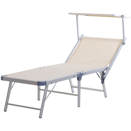 كرسي استلقاء للاستلقاء من Outsunny Garden Sun Lounger Texteline Chaise Lounge مع مظلة وسرير مسند ظهر قابل للتعديل بإطار من الألومنيوم - بيج