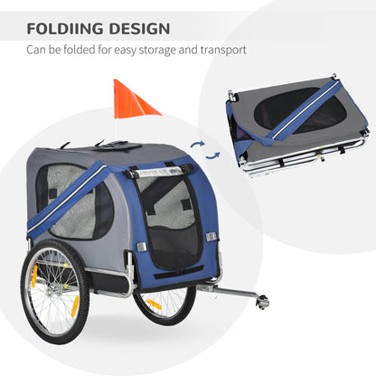 PawHut Dog Bike Trailer الحيوانات الأليفة دراجة مقطورة قابلة للطي الكلب القط الدراجة الناقل مع تعليق - الأزرق