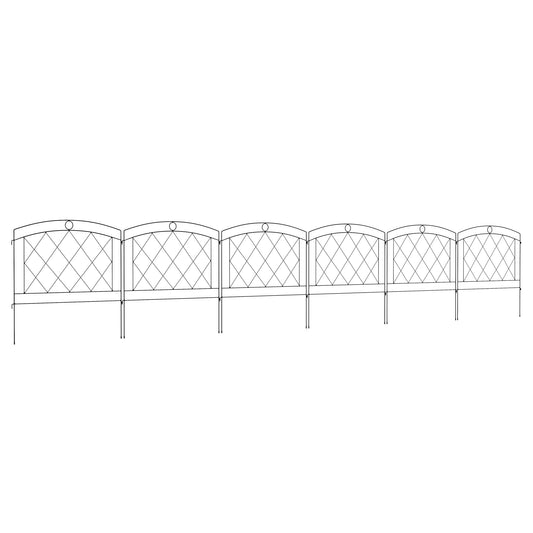 Outsunny Metal Decorative Outdoor Picket Fence Panels Set of 6, Black