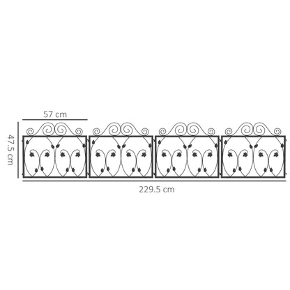 سياج حديقة من 4 قطع من Outsunny، حدود سياج من الأسلاك المعدنية، حاجز حيوانات بحواف زهرة ملتفة للمناظر الطبيعية، الحديقة، أسود
