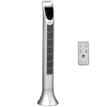 36'' Freestanding Tower Fan, 3 Speed 3 Mode, 7.5h Timer, 70 Degree Oscillation, LED Panel, 5M Remote Controller, Silver