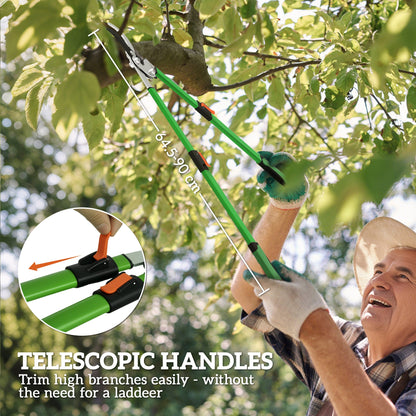 Outsunny Telescopic Loppers 64,5-90 cm, rozciągliwe nożyce ogrodowe Heavy Duty ze stalowym ostrzem i regulowanymi uchwytami, przycinarka do gałęzi drzew, krzewów, krzewów zielonych