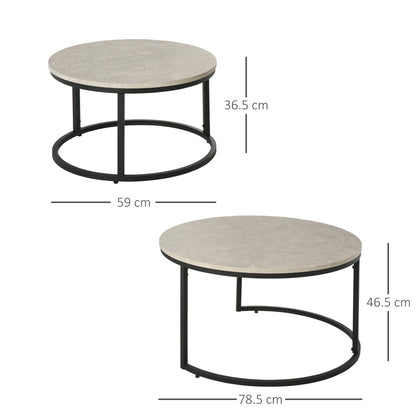 2 Piece Stacking Coffee Table Set w/ Steel Frame Marble-Effect Top Foot Pads Nest of Tables Storage Display Black/Grey