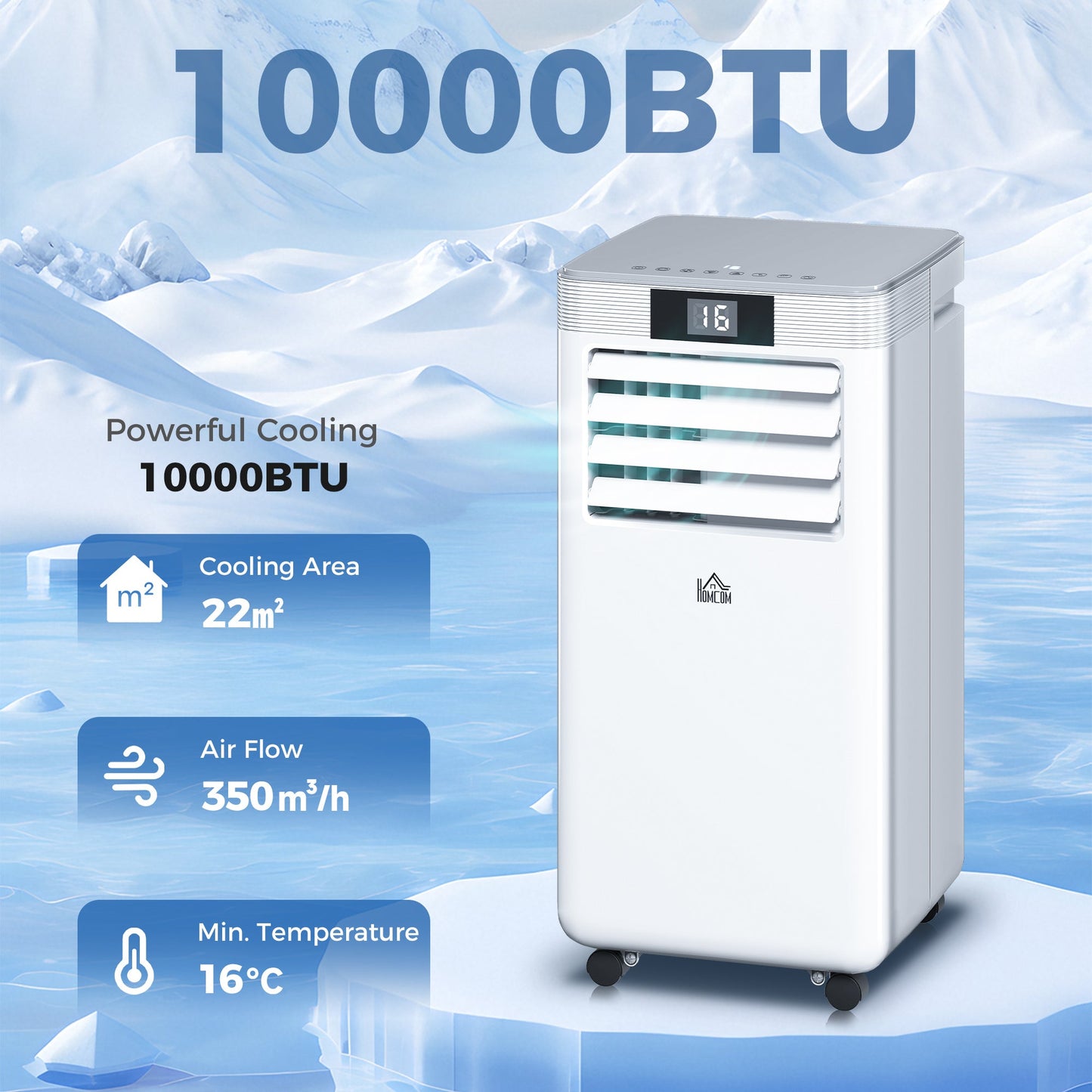 HOMCOM 10000 BTU Air Conditioning Unit, 4-in-1 Portable Air Conditioner, Dehumidifier, Cooling, Fan, Sleep Mode, with Remote Control, LED Display, 2 Speeds, 24H Timer, Window Venting Kit, 22m√Ç¬≤