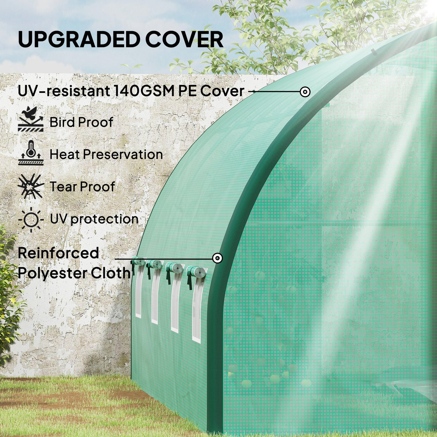 Outsunny 4 x 3(m) Polytunnel Greenhouse, with Windows and Doors - Green