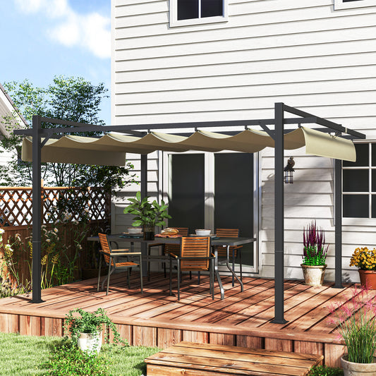 Outsunny 3 x 4m aluminiowa pergola z rozsuwanym dachem - szary/khaki
