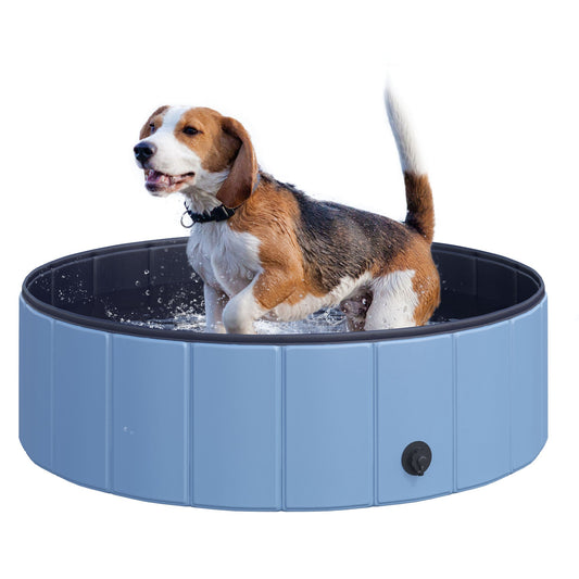 PawHut Foldable Dog Paddling Pool Pet Cat Swimming Pool Indoor/Outdoor Collapsible Summer Bathing Tub Shower Tub Puppy Washer (_100 x 30H cm, Blue)