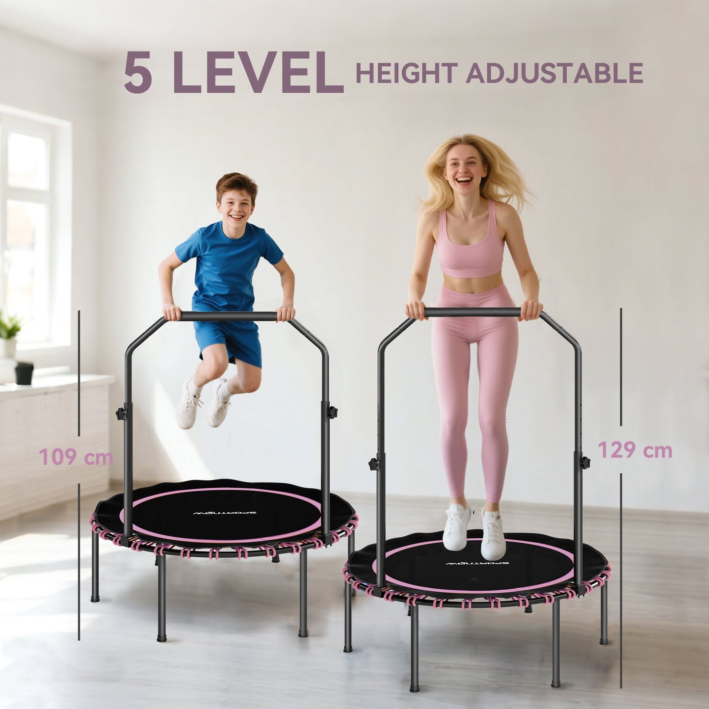 SPORTNOW 40" Foldable Fitness Trampoline Rebounder with Handle, Pink