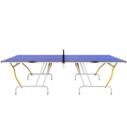 SPORTNOW 9FT Foldable Table Tennis Table, with Cover, Net, Paddles, Balls - Blue