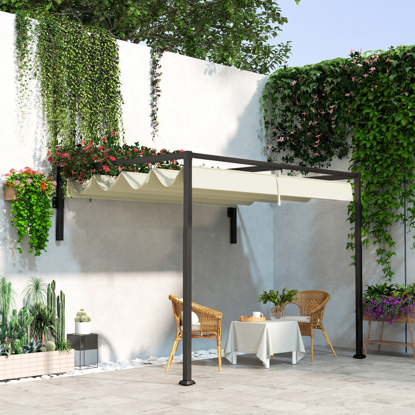 مظلة خارجية من الفولاذ مقاس 2 × 3 (م) من Outsunny، مع مظلة قماشية متحركة - كاكي