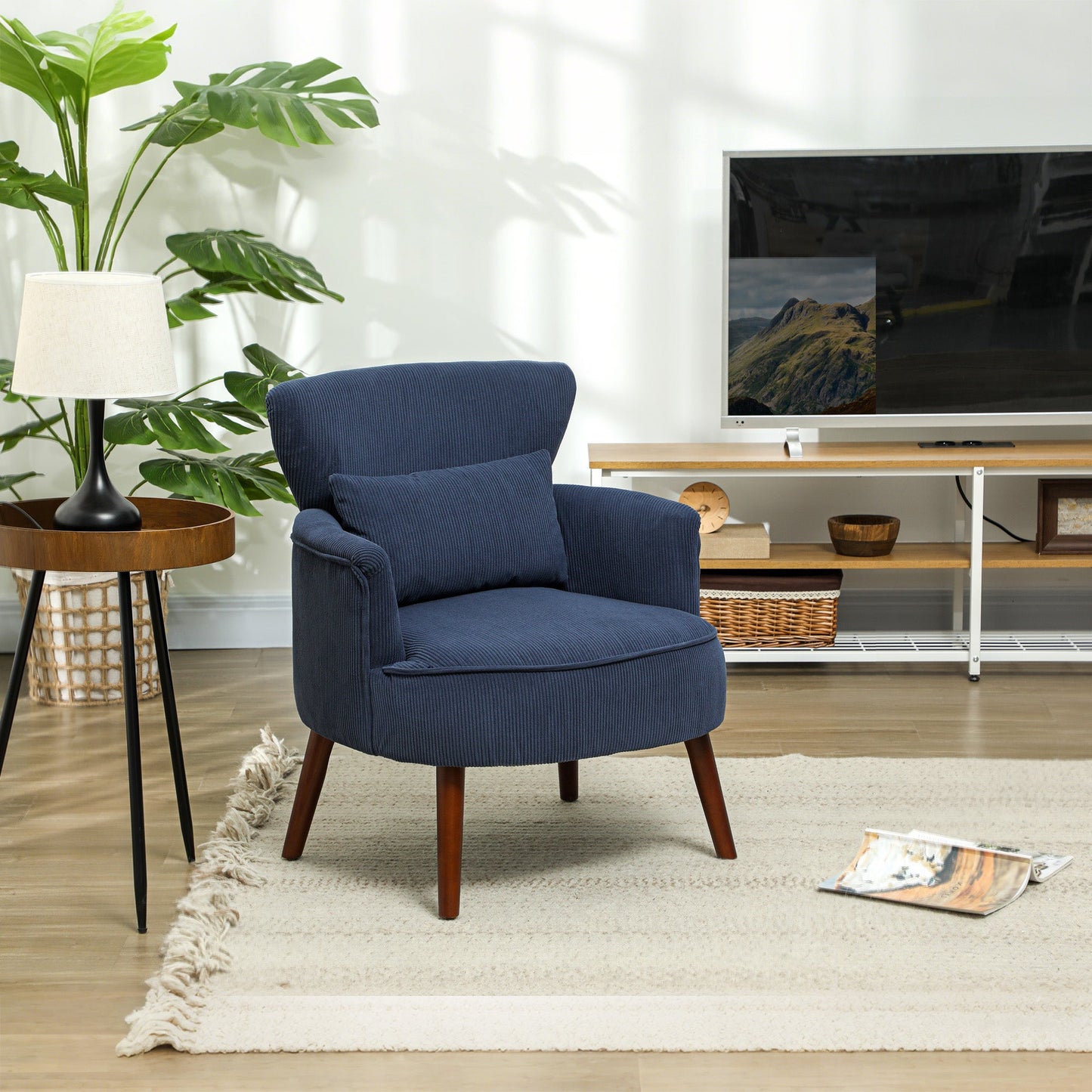HOMCOM Corduroy Retro Accent Chair - Niebieski