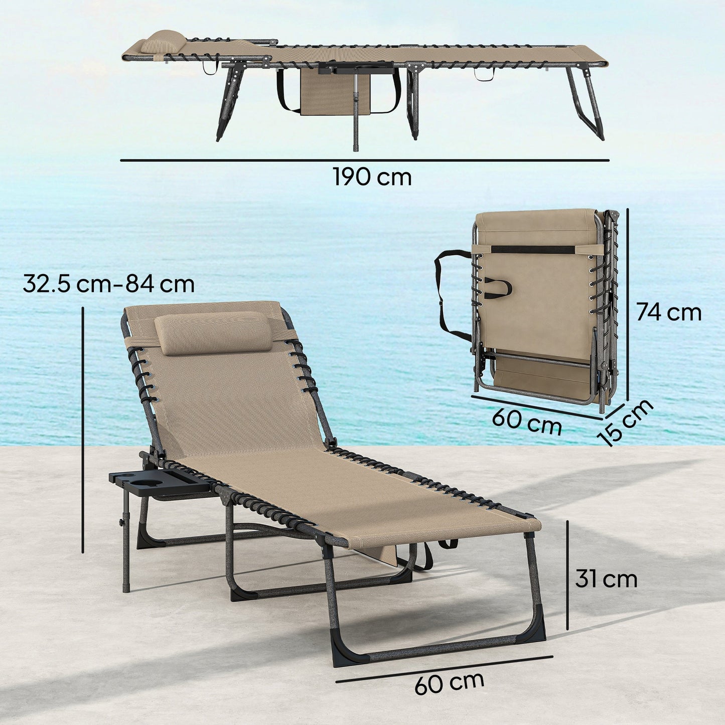 Outsunny Five-Position Reclining Sun Loungers Set of 2 - Beige
