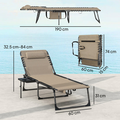 Outsunny Five-Position Reclining Sun Loungers Set of 2 - Beige