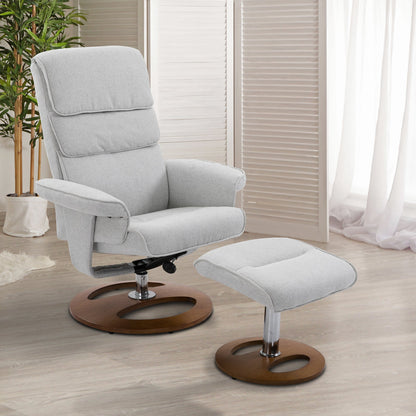 Recliner Chair Ottoman Set 360° Swivel Sofa Stool Modern Soft Thick Padding Wood Base Grey