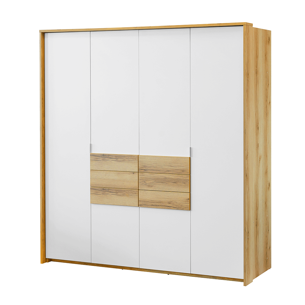 Grand Natural Oak / White Hinged Door Wardrobe 208cm –  TRENTON