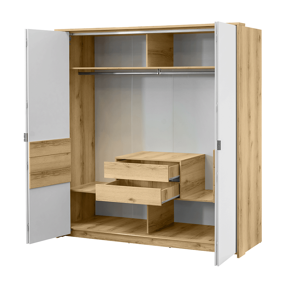 Grand Natural Oak / White Hinged Door Wardrobe 208cm –  TRENTON