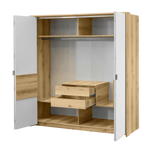 Grand Natural Oak / White Hinged Door Wardrobe 208cm –  TRENTON