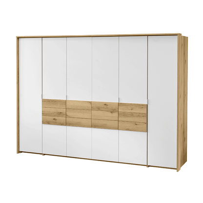 Grand Natural Oak / White Hinged Door Wardrobe 310cm –  TRENTON