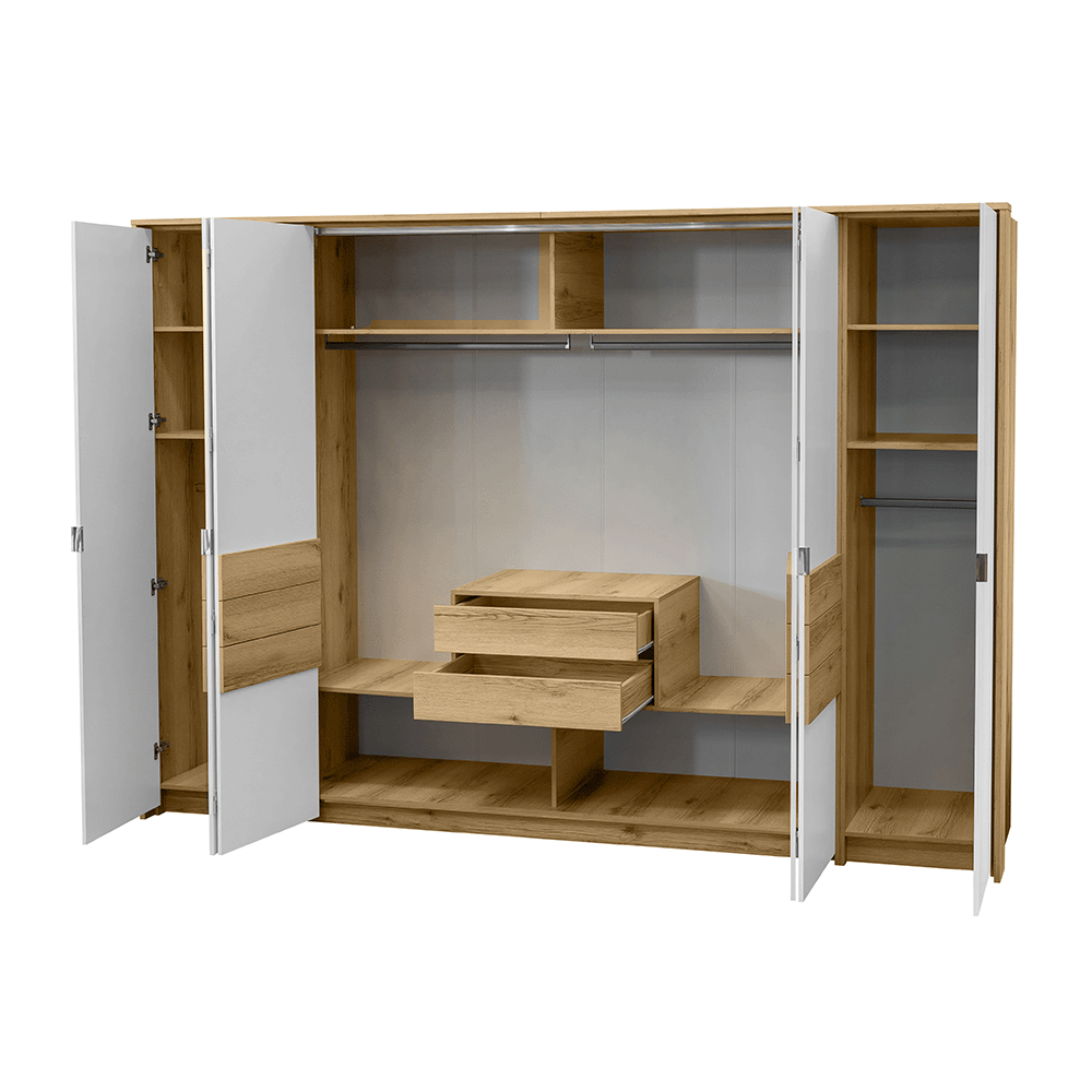 Grand Natural Oak / White Hinged Door Wardrobe 310cm –  TRENTON