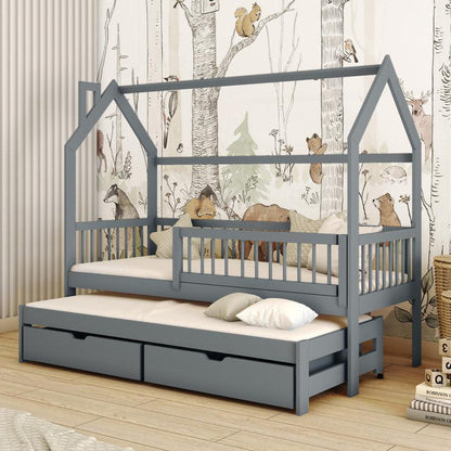 Wooden Single Bed Papi With Trundle