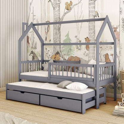 Wooden Single Bed Papi With Trundle