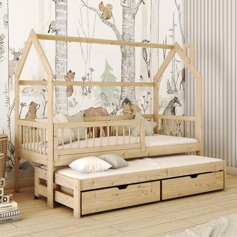 Wooden Single Bed Papi With Trundle