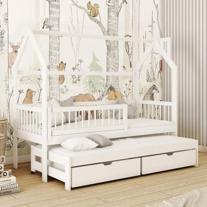 Wooden Single Bed Papi With Trundle