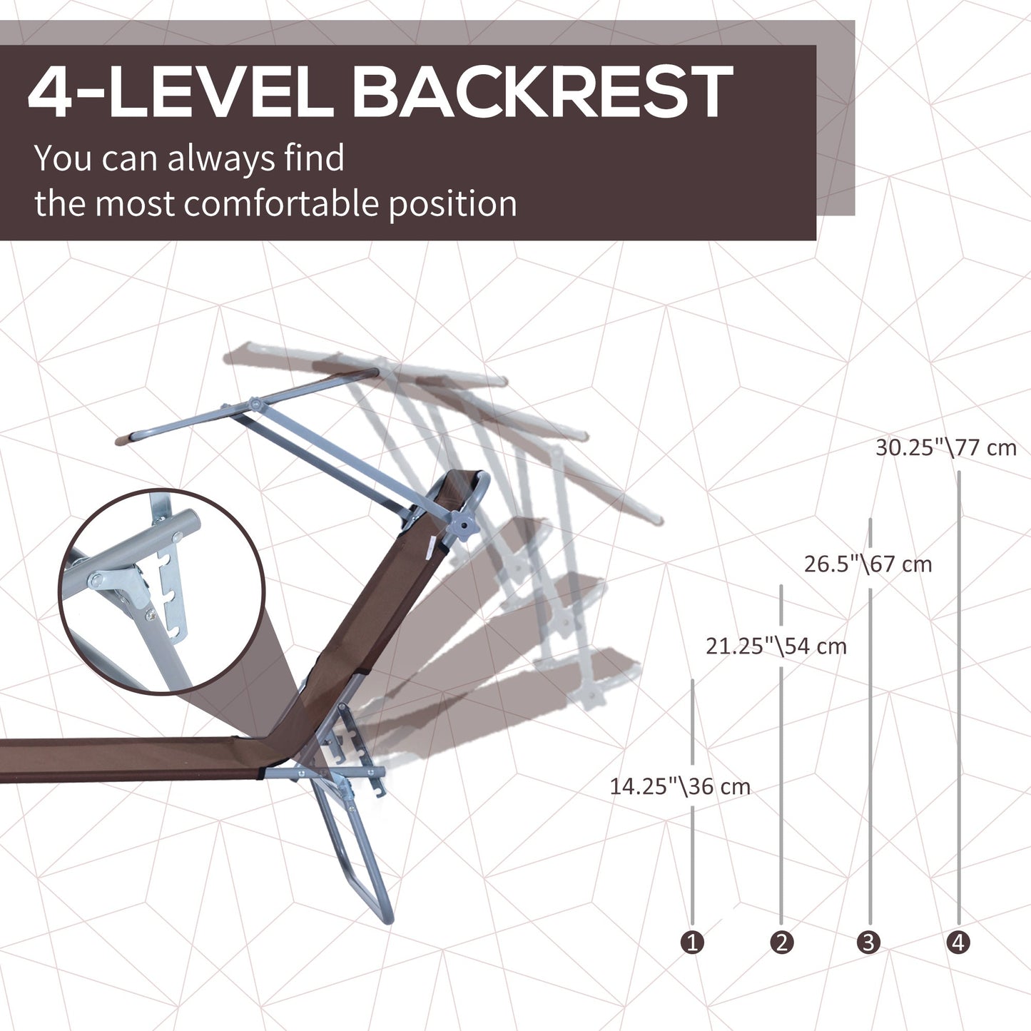 Outsunny Outdoor Foldable Sun Lounger, 4 Level Adjustable Backrest  Reclining Sun Lounger Chair with Angle Adjust Sun Shade Awning for Beach, Garden, Patio, Brown