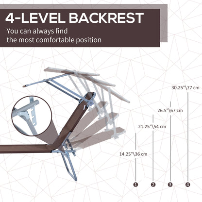 Outsunny Outdoor Foldable Sun Lounger, 4 Level Adjustable Backrest  Reclining Sun Lounger Chair with Angle Adjust Sun Shade Awning for Beach, Garden, Patio, Brown