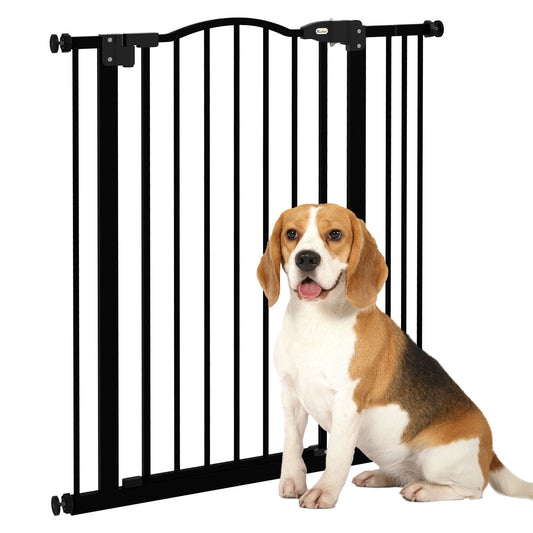 PawHut Metal Pet Safety Gate Dog Gate Folding Fence 74-87cm, Black