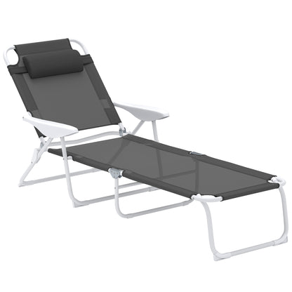 Fotel składany Outsunny z oparciem i zagłówkiem regulowanym w 4 poziomach - Charcoal Grey