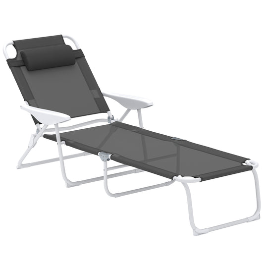 Fotel składany Outsunny z oparciem i zagłówkiem regulowanym w 4 poziomach - Charcoal Grey
