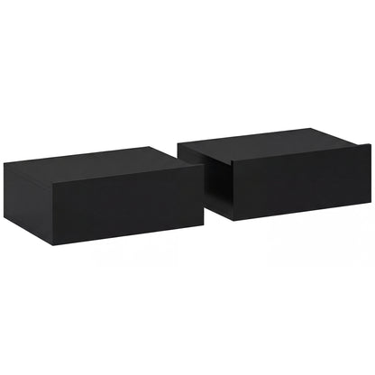 HOMCOM Floating Bedside Table Set of 2, Wall-Mounted Nightstand with Storage Drawer, Small Side End Table for Bedroom, Black