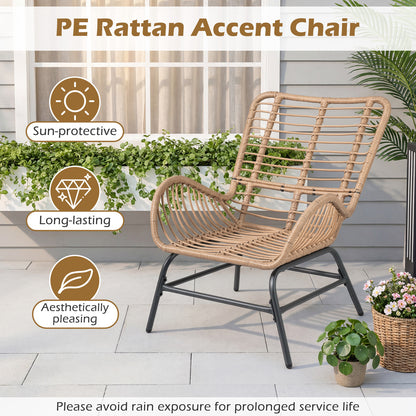 PE Rattan Leisure Chair with Cushion and Solid Metal Frame-Grey