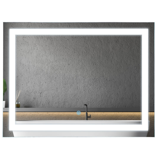 Kleankin 80x60cm Lustro łazienkowe LED montowane na ścianie Lampa toaletkowa podświetlana z przełącznikiem dotykowym Akcesoria do wyposażenia domu