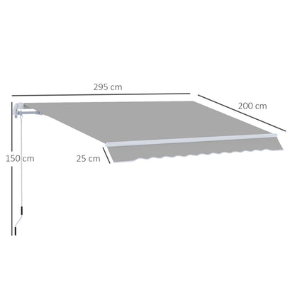 Outsunny Awning Canopy Manual Retractable Porch Sun Shade Shelter 3 x 2m Light Grey
