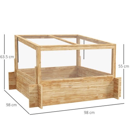 Outdoor Raised Garden Bed With Cold Frame Greenhouse And Openable Top, Wooden Elevated Planter Box For Vegetables Flowers & Herbs