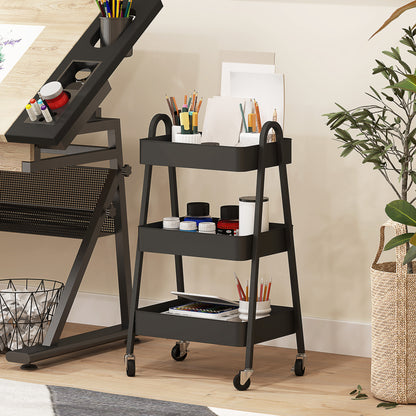 HOMCOM Three-Tier Storage Trolley - Black