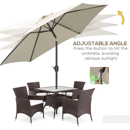 Outsunny2.6M Parasol ogrodowy z pochylanym i korbowym uchwytem, ​​zewnętrzny parasol przeciwsłoneczny z aluminiową ramą, kremowo-biały