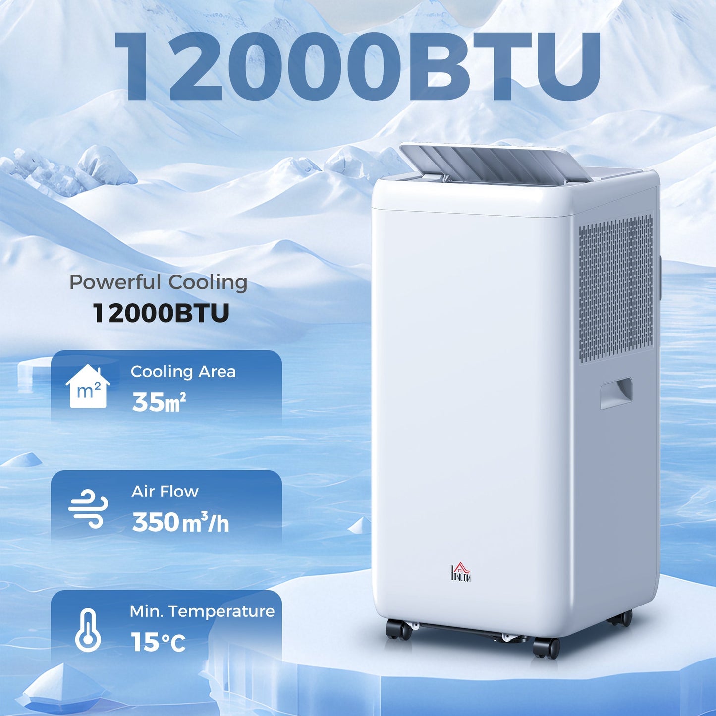 HOMCOM 12,000 BTU 5-in-1 Mobile Air Conditioner, 35m2 Radius - White
