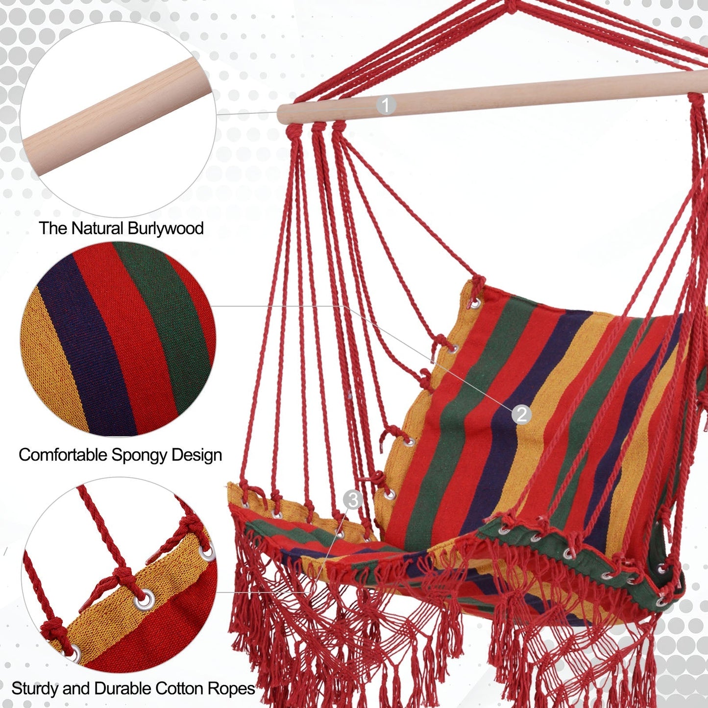 Outsunny Hammock Chair Swing Colourful Striped Tree Hanging Seat Porch Indoor Outdoor Fabric Garden Furniture